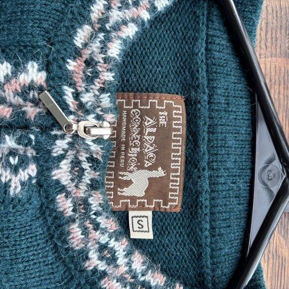 The Alpaca Connection Handmade Alpaca Teal Sweater Sz S - Picture 10 of 11